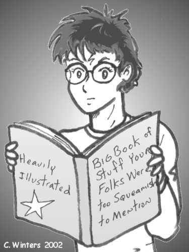 Harry reads a book of facts